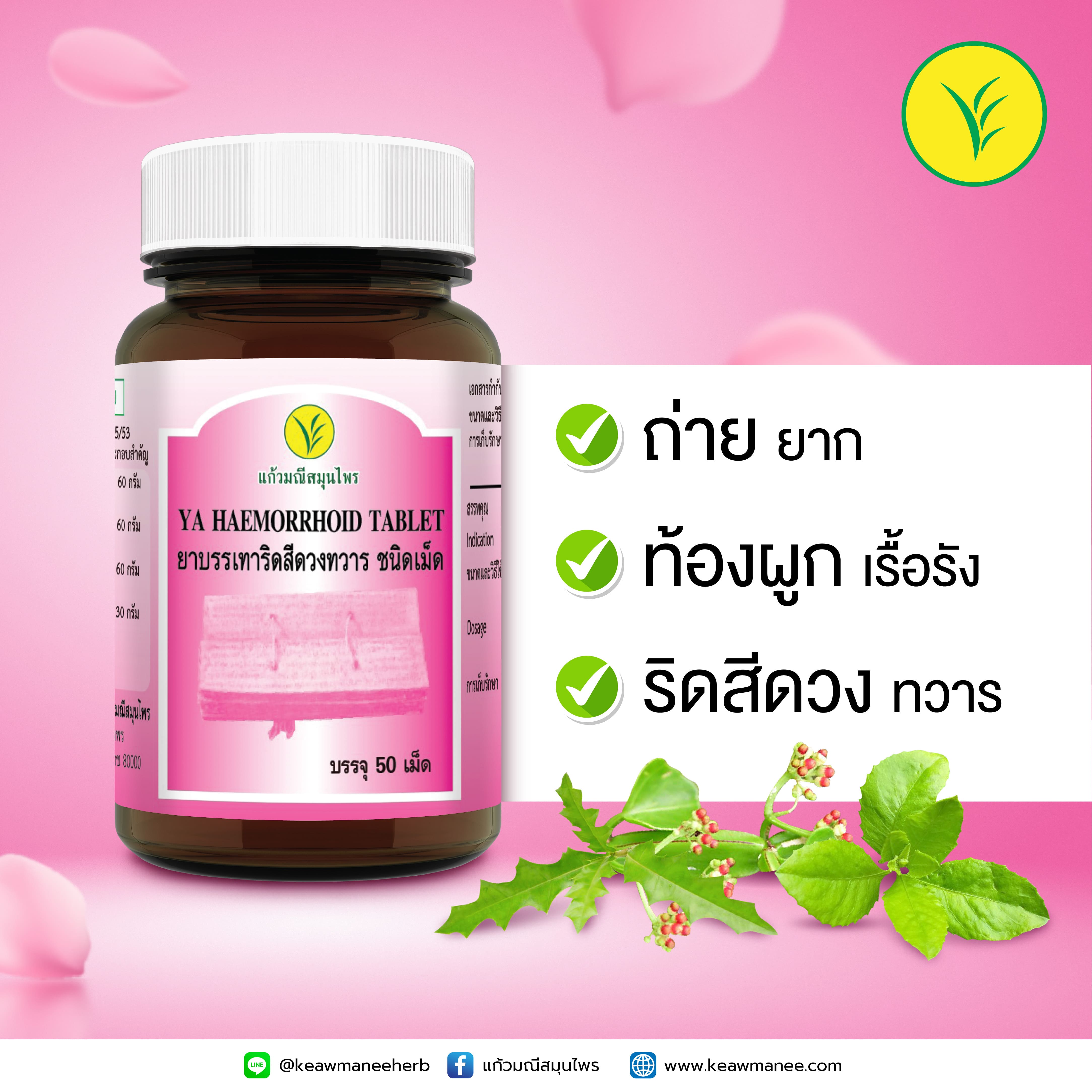 ยาบรรเทาริดสีดวงทวารชนิดเม็ด YA HAEMORRHOID TABLET